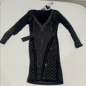 bebe Black Long Sleeve Studded Dress